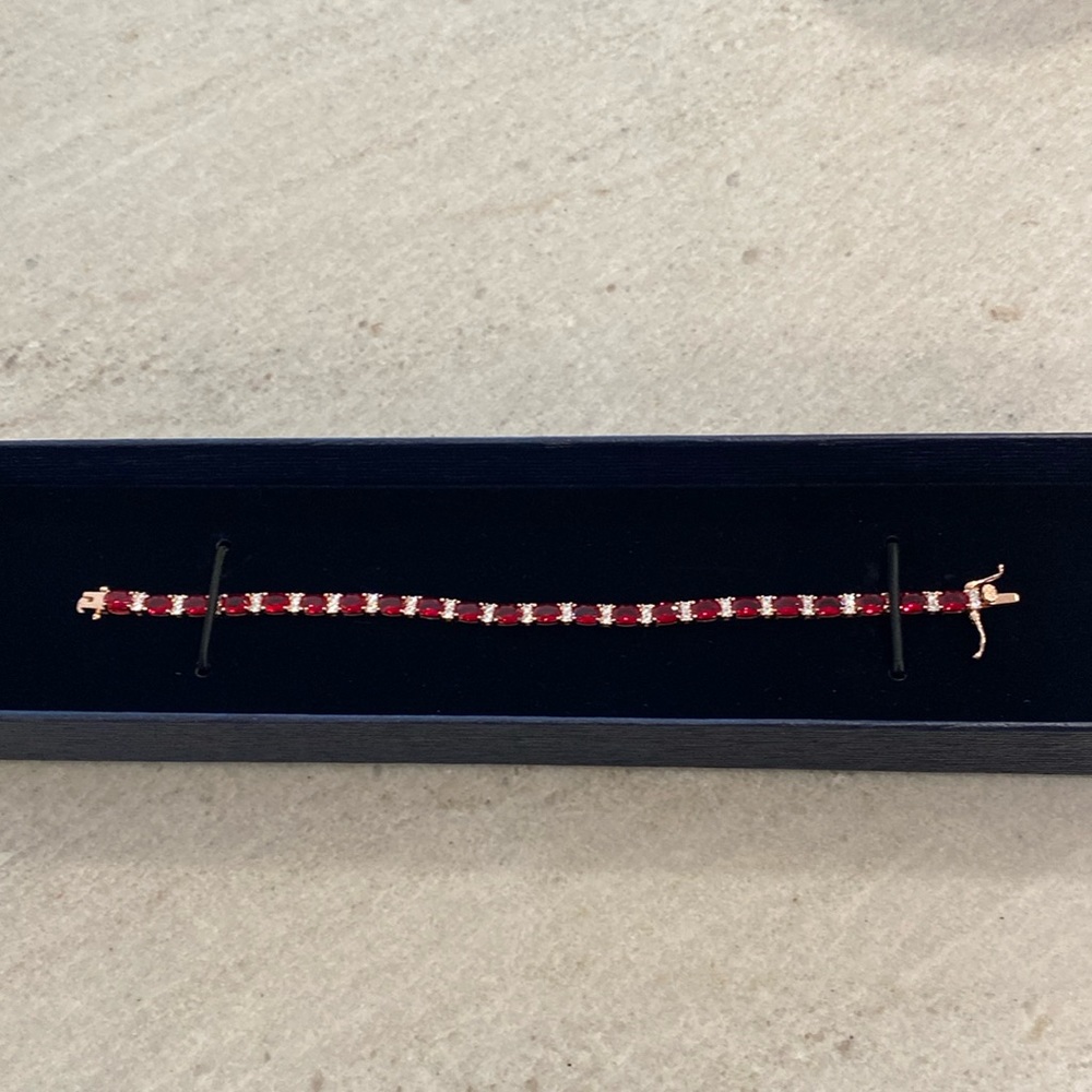Stauer NIB Stress Free Ruby Red Diamondauara Bracelet